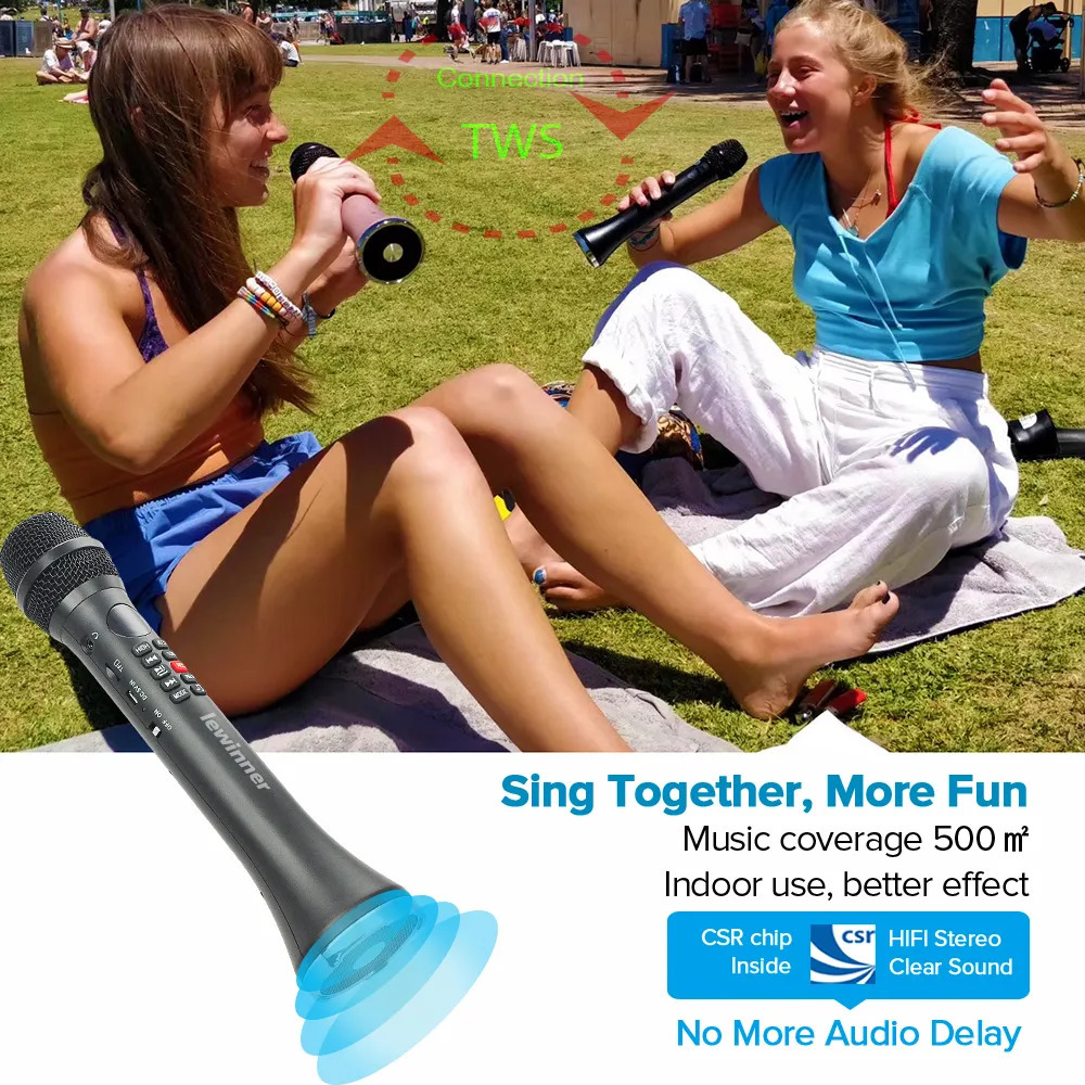 Microphones Lewinner L 699 Professional Karaoke Microphone Wireless S er Portable Bluetooth microphone for phone support record TF play 231117