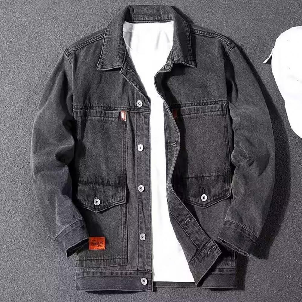 Men's Jackets Chic Men Coat Single-breasted Warm Turn-down Collar Plus Size Mid Length Men Denim Coat 230417