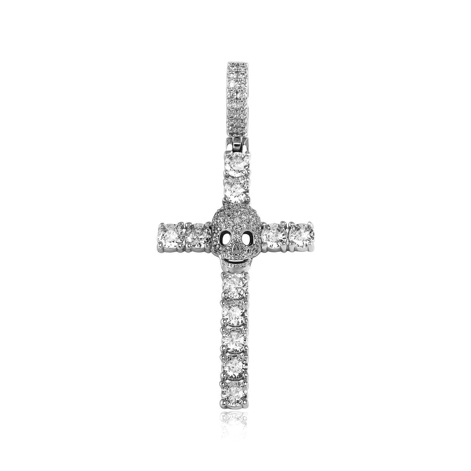 Hip Hop Style New Full Diamond Skeleton Cross Pendant Necklace for Guys Mens and Womens Punk Trend Iced Out CZ Stone Cubic Zirconia Hip Hop Jewelry Bi