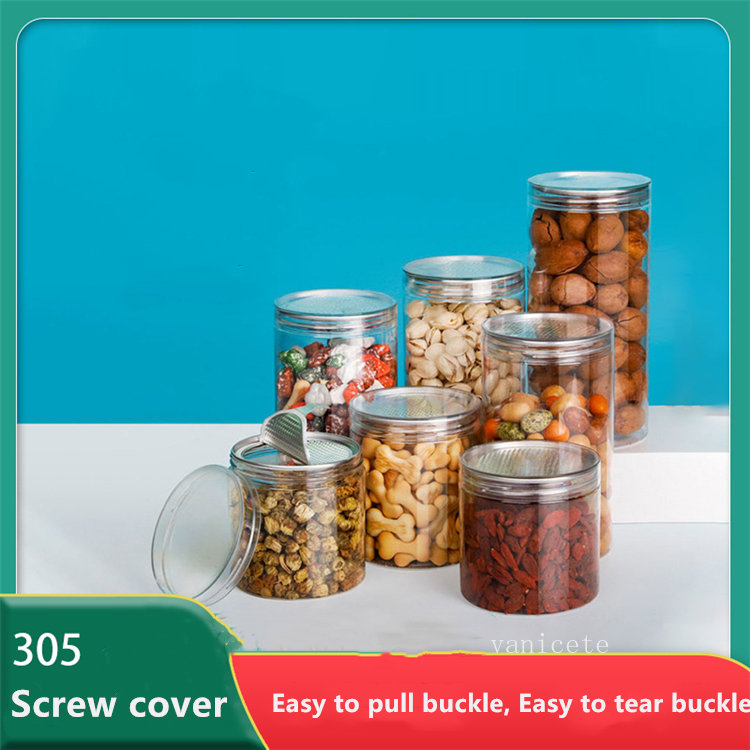 Storage Bottles Clear plastic jar PET with metal lid airtight Can pull ring Concentrate Container food Storage boxes LT352