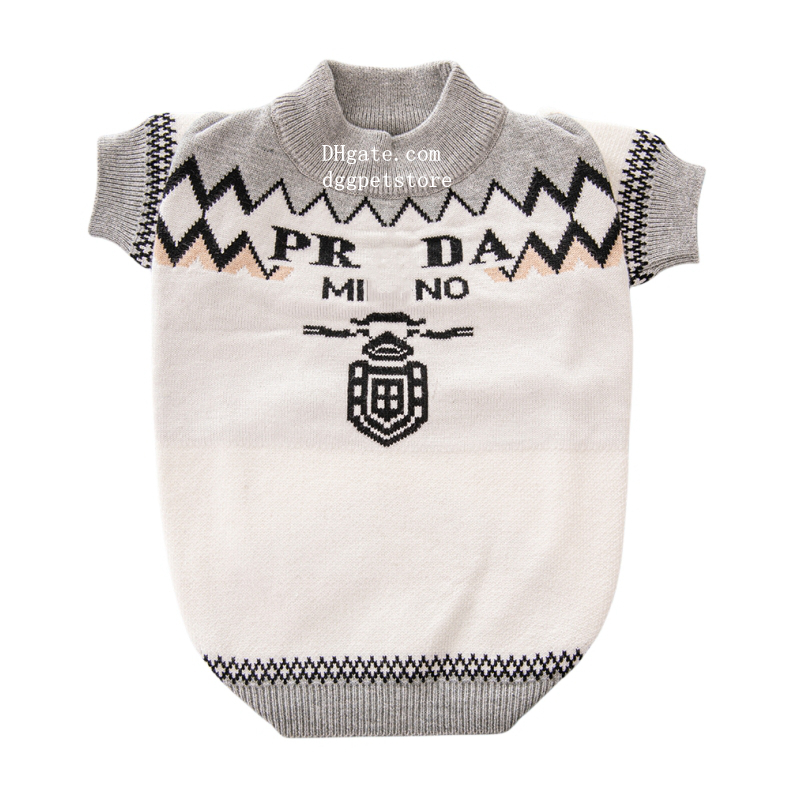Designer Dog Clothes Brand Dog Pullover Sweater with Classic Letters Pattern Cold Weather Cable Knitwear, Thick Warm Coats for Chihuahua, Bulldog, Yorkie L White A793
