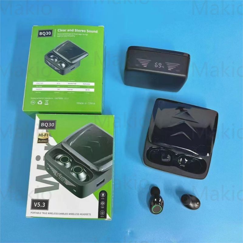 TWS Bluetooth headphone Wireless earphone Fingerprint control BQ30 In-ear Built-in Microphone Wireless Earphone LED display high Quality Headphone Spo