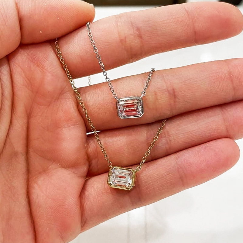 Solitaire Square Zircon Chocker Necklace Gold Filled Engagement Wedding Pendants Necklace For Women Bridal Jewelry Gift