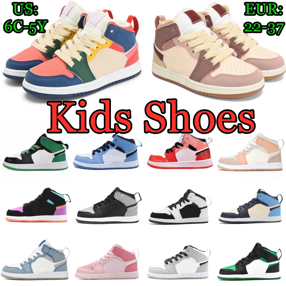 kids shoes high toddlers sneakers basketball University Blue Lucky Green pink grey black white children designer