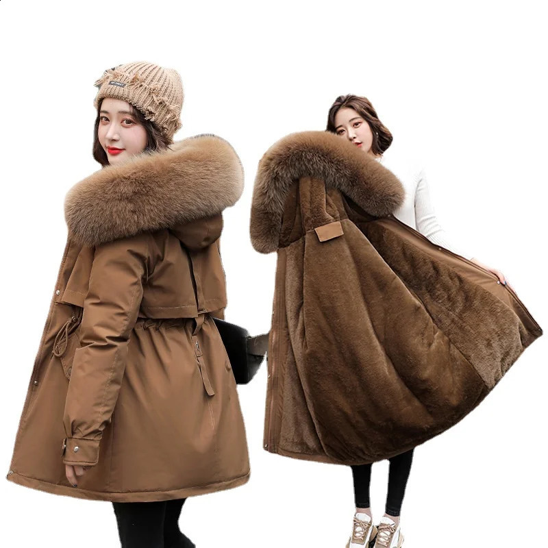 Women's Down Parkas M3XL Winter Women Parka 2023 Fashion Long Coat Wool Liner Hooded Slim Fur Collar Jacket Warm Snow Wear Padded Clothes 231116