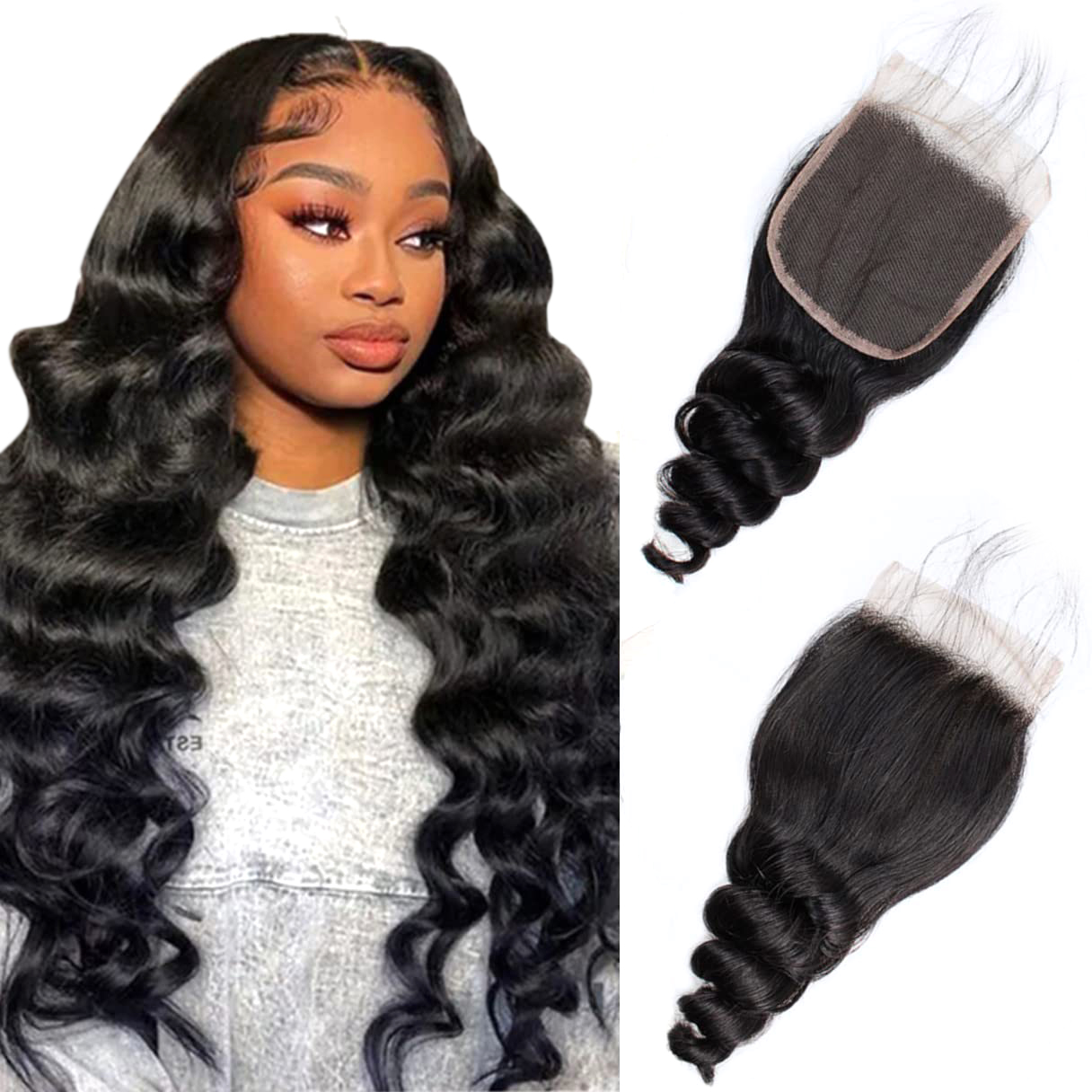 BELLA HAIR Malaysian Human Hair Lace Closure Loose Wave Virgin Human Virgin Hair Closure Sew In Free 3 Part Wavy Hair Closure 4x4 Natural Color 8-26 I