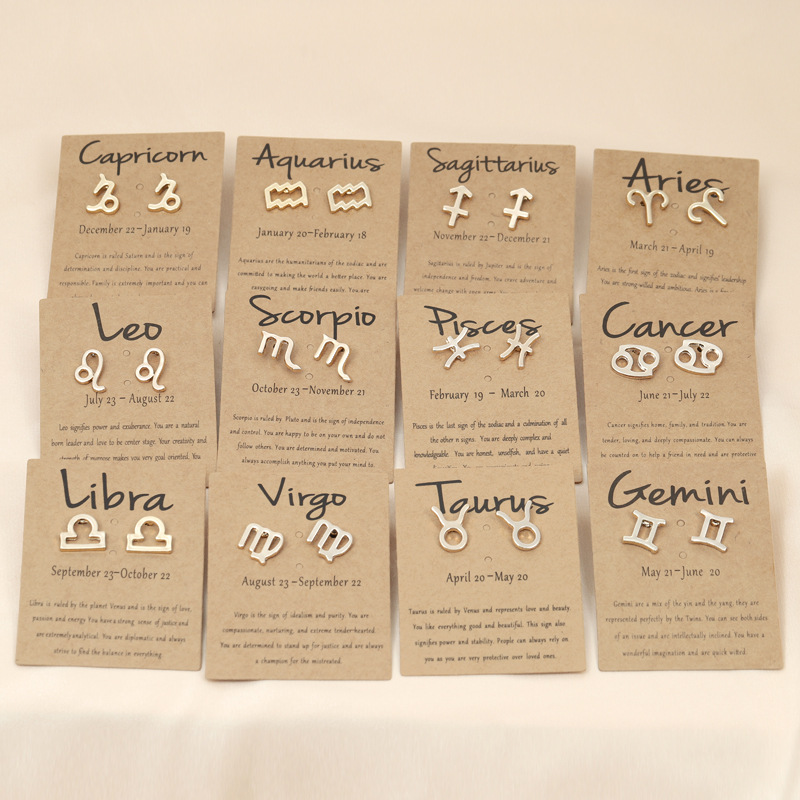 12 Constellation Stud Earrings 18K Gold Plated Zodiac Earrings for Women Horoscope Symbol Earring with Wish Card Aries ,Cancer,Libra,Taurus,Pisces Wom
