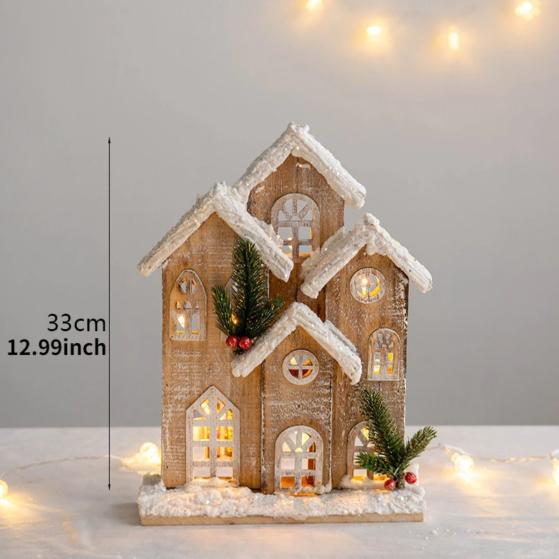 Decorations Wooden House LED Glowing Log Cabin Ornaments Miniature Snow Scene Village Houses Christmas gifts