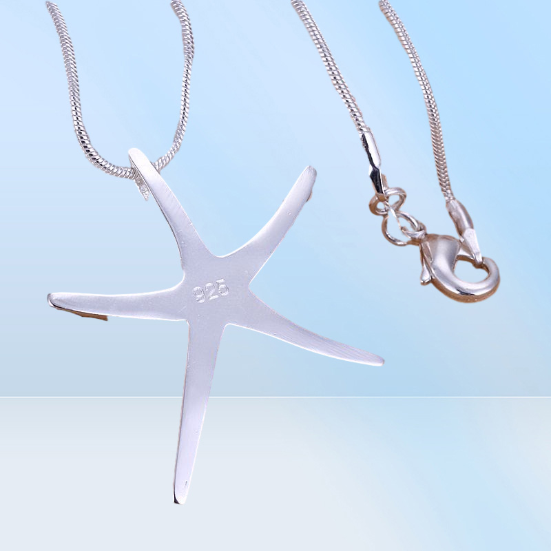 Fashion party jewelry plated 925 sterling silver Starfish Pendant Necklace Christmas Gift