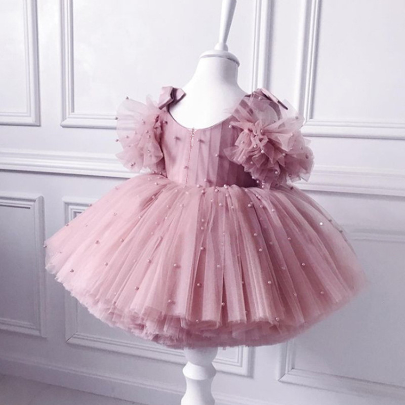Girl's Dresses 0-5Y baby girl dress baby dress christening dress pearl mesh princess dress tutu bow birthday party dress baby girl dress 230417