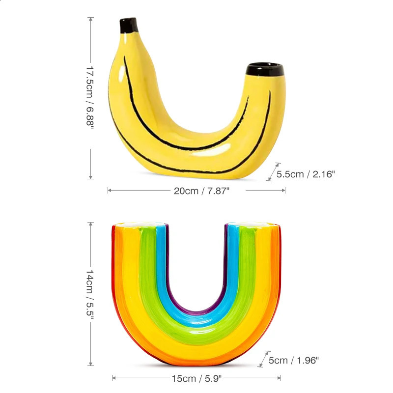 Vases Modern Rainbow Vase Banana Resin Ornament Creative U Shape Flower Pot Table Centerpieces For Living Room Office Home Decor 231116