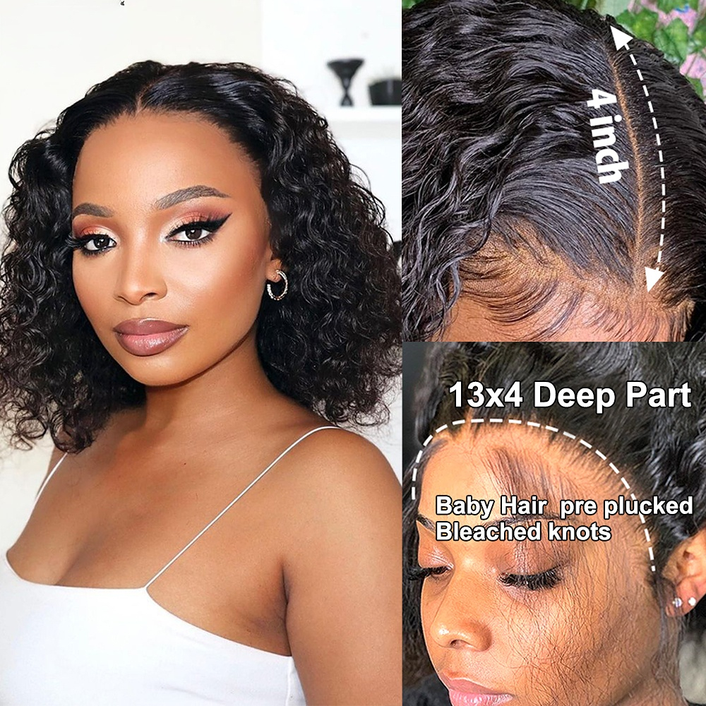 Free shipping Brazilian Remy PrePlucked Kinky 13x4 Lace Front Wig Bob Frontal Silation Human Hair Wigs Short Jerry Curly With Bangs