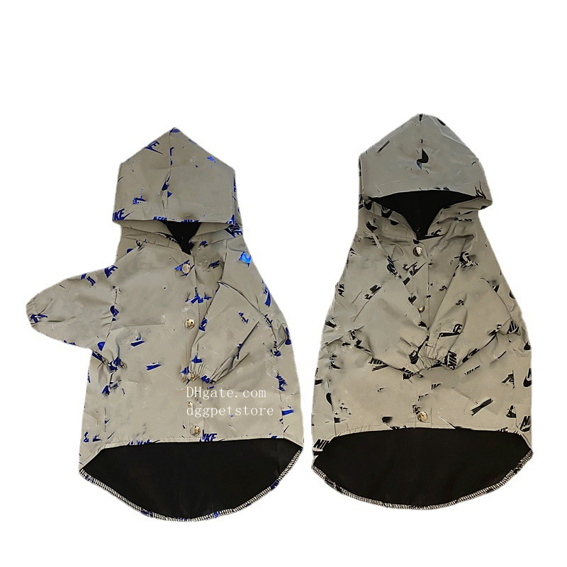 Designer Dog Clothes Trendy Classic Lettering Pattern Printed Dog Jacket, Pet Hooded Windbreaker Reflective Flashing Pets Coats Waterproof Windproof Raincoat 433