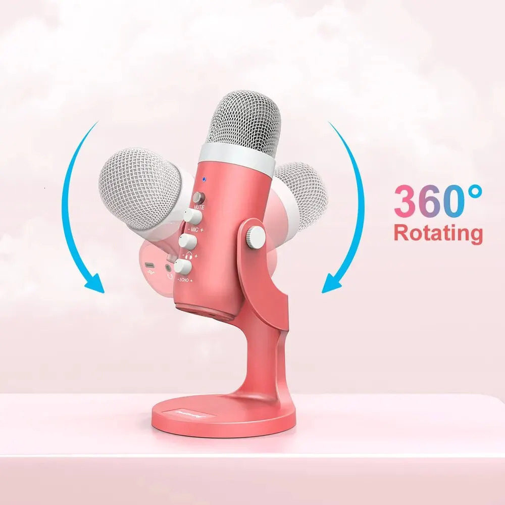 Microphones USB Condenser Microphone Pink Studio Recording Mic for PC Mac Computer Phone Gaming Streaming Podcasting Vocals Laptop Desktop 231117