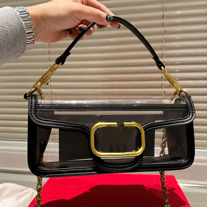 Flap Messenger Bag Chain Shoulder Crossbody Bags Women Handbag Purse Transparent Pvc Gold Hardware Letter Buckle Genuine Leather Clutch High Quality