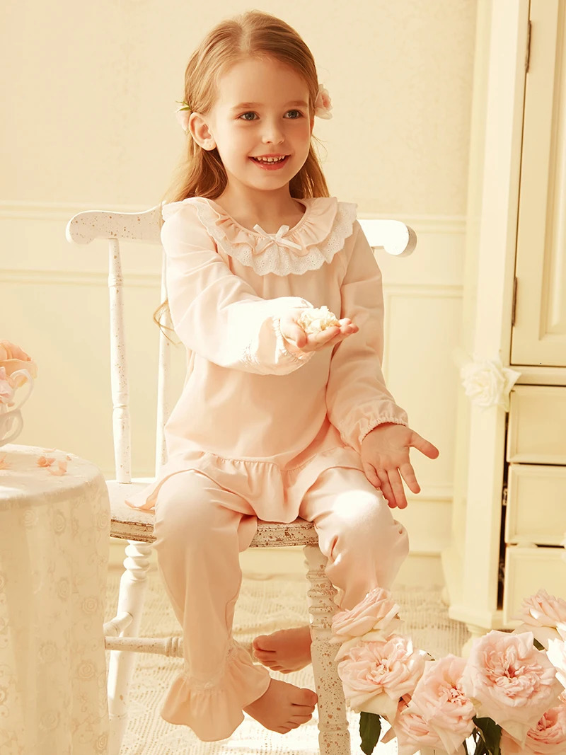 Pajamas Spring Autumn Kid Sleepwear.Girl's Cotton Pink Long Sleeve Pajama Sets.Toddler Baby Ruffle Pyjamas Set Cute Children's Clothing 2311
