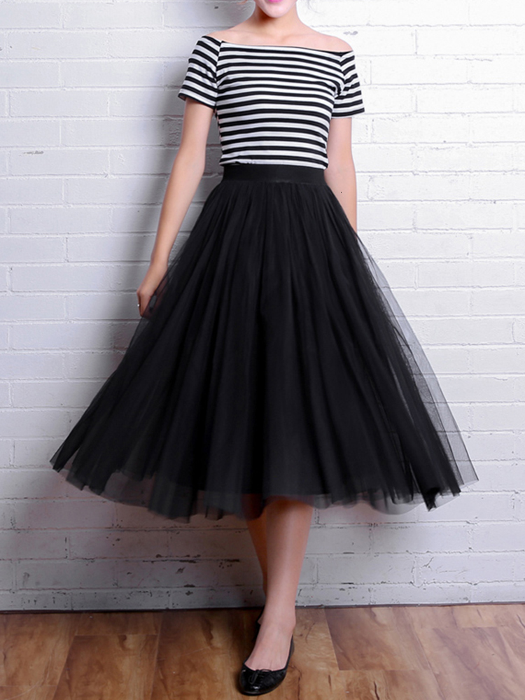 Skirts JMPRS Vintage Tulle Summer Women Elastic High Waist Mesh Pleated Elegant Korean A Line Office Ladies 230417