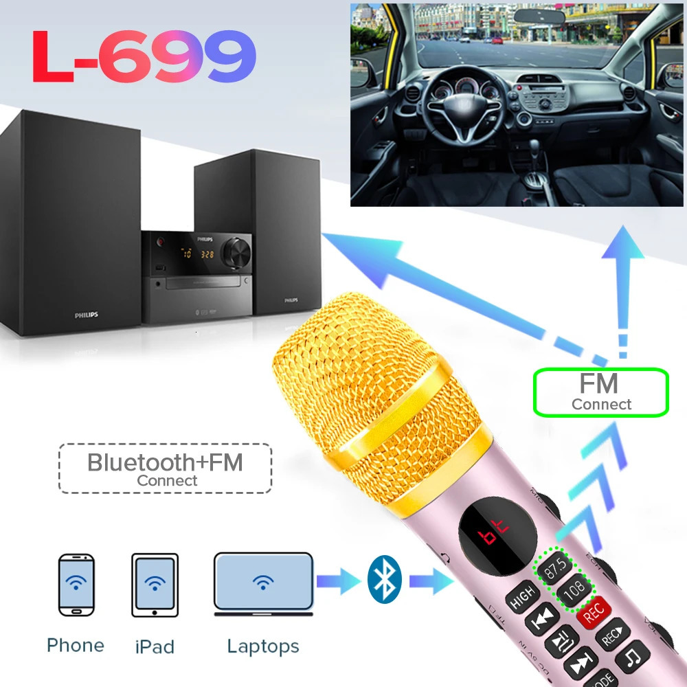 Microphones Lewinner L 699 Professional Karaoke Microphone Wireless S er Portable Bluetooth microphone for phone support record TF play 231117