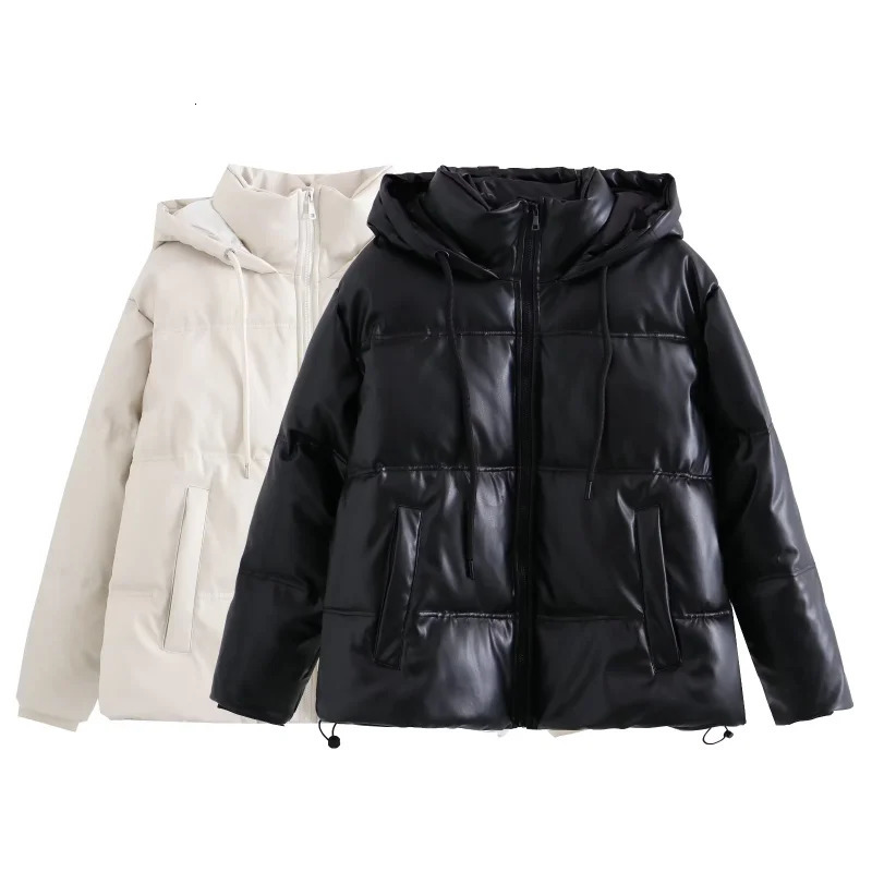 Women's Down Parkas TRAF ZR Winter Cold Coat Jackets for Women 2023 Warm Leather PU Promotion Female Outerwear 231117