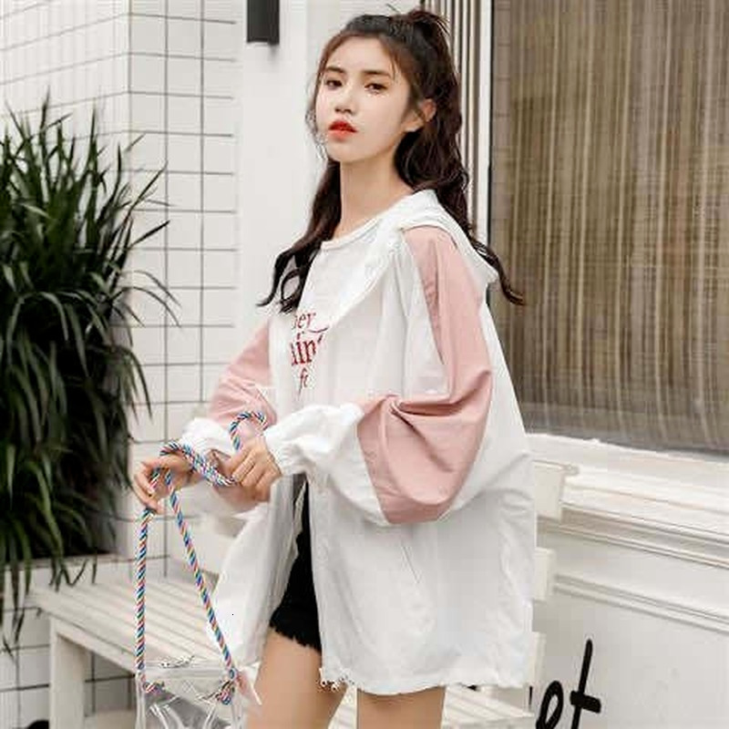 Women's Jackets Basic Jackets Women Fashion All-match Aesthetic Outwear Kawaii Tunic Patchwork Loose Zipper Hooded Clothing Sun-proof Harajuku 23