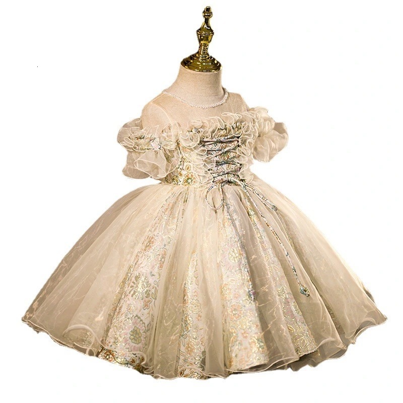 Girl's Dresses Infant Girl Dresses Girl Ball Gown Tutu Princess Dress Beads Lace Baby Girl Dress 1st Birthday Party Dress Wedding Girl Clothes 23
