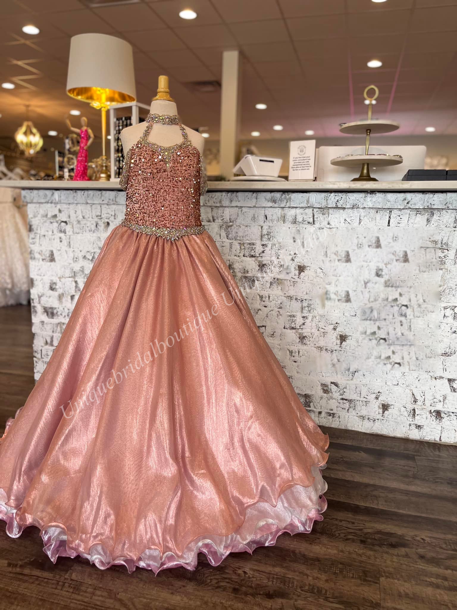 2023 Girls Pageant Dresses unicorn Plus Size Zipper Halter Neck Real-Picture Beading Organza Little Girl Birthday Junior Prom Gown Crystal AB Stones R