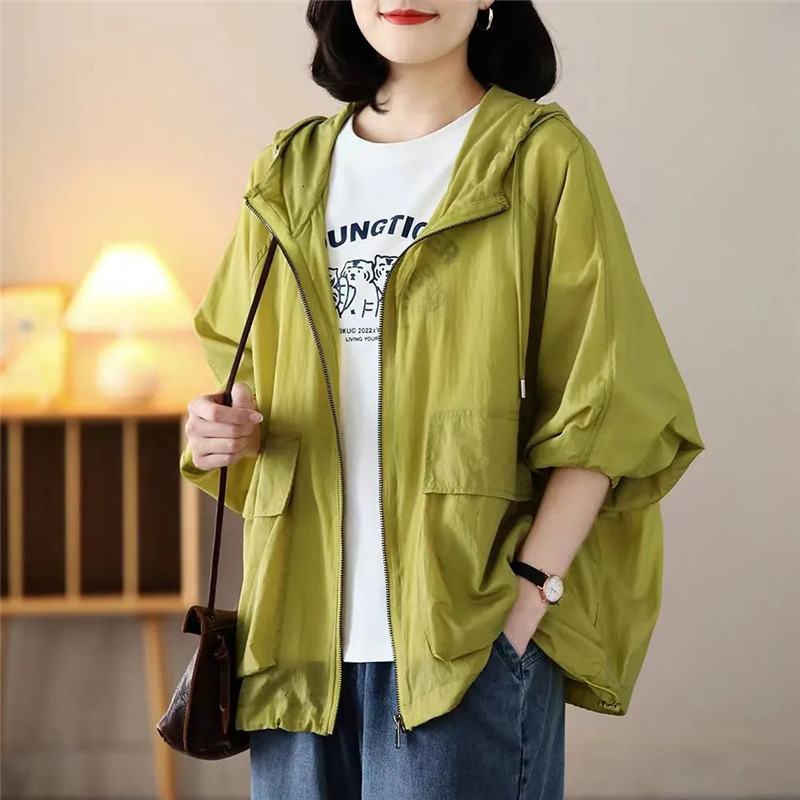 Women's Jackets Women Sun Protection Clothing Summer Thin Hooded Jackets Korean Loose Sunscreen Coat UV-Proof Outerwear Female G2567 230417