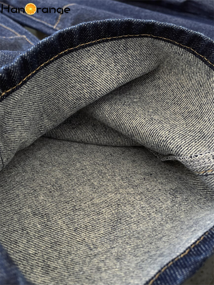 Women's Jeans HanOrange Winter Vintage Arc High Waist Wide Leg Jeans Women Thickened Warm Loose Casual Trousers Female Dark Blue 230417