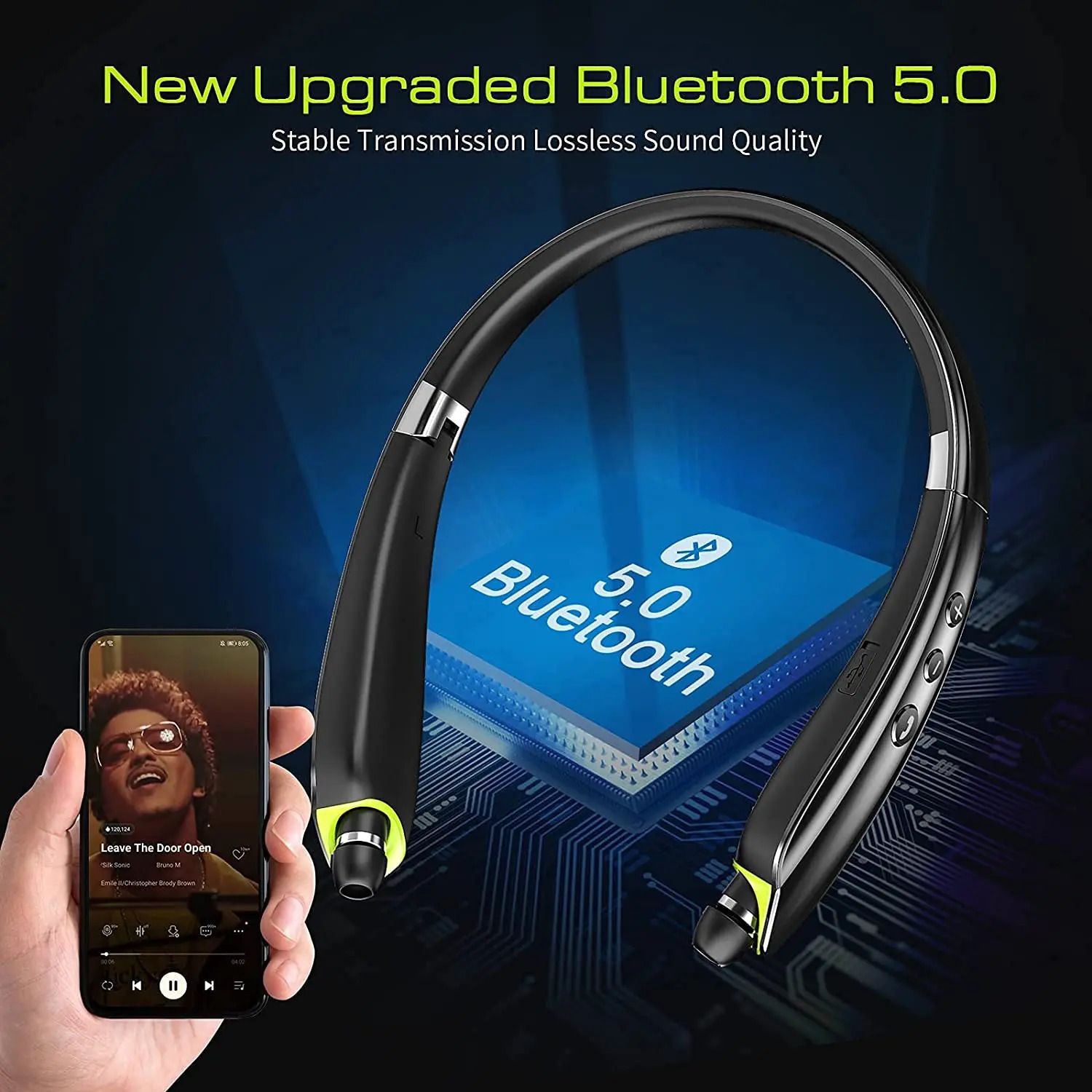 Cell Phone Earphones Neckband Bluetooth Headset Wireless Retractable Headphones Foldable Earbuds Noise Cancelling Hifi Stereo Sound With Carry Case 23