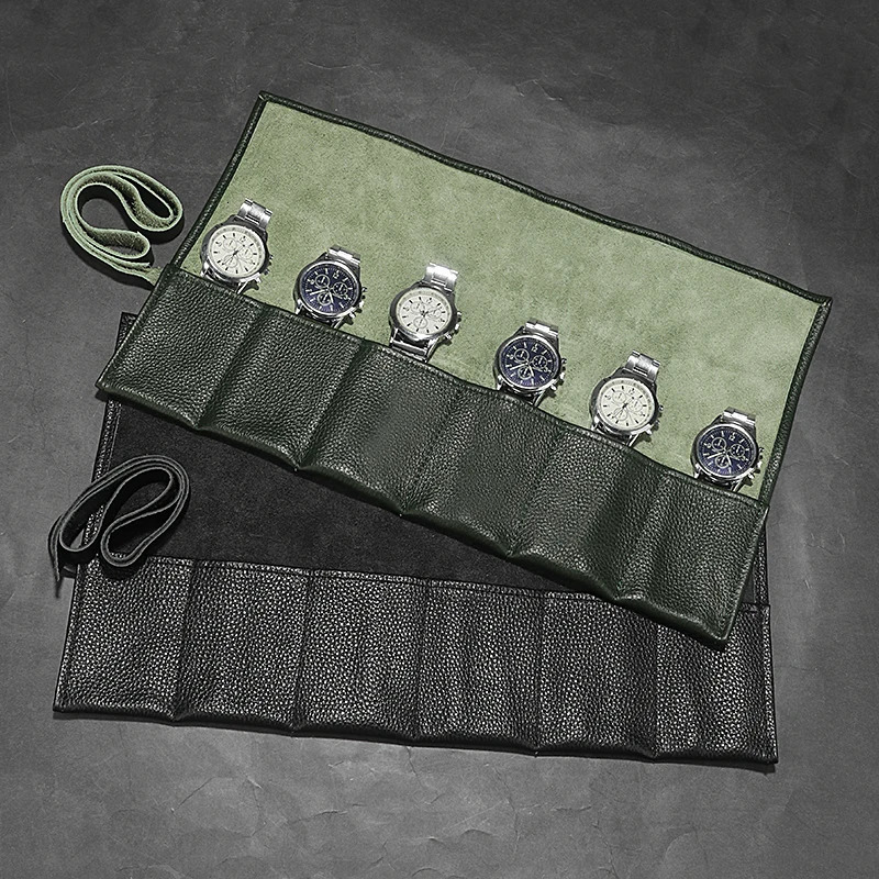 Jewelry Pouches Bags WESSLECO 6 Slots Genuine Leather Watch Roll Case Holder Portable Travel Organizer Watches Storage Display Pouch 231117