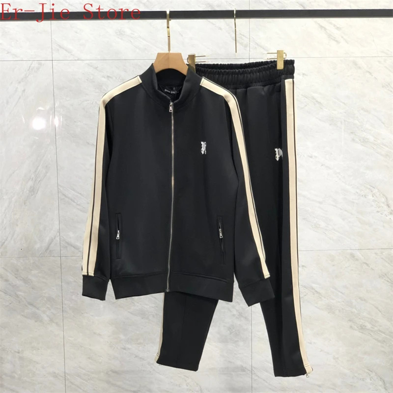 Men's Jackets Black Blue Flocked PA Set 1 High quality Palm Zippered Jacket 231117