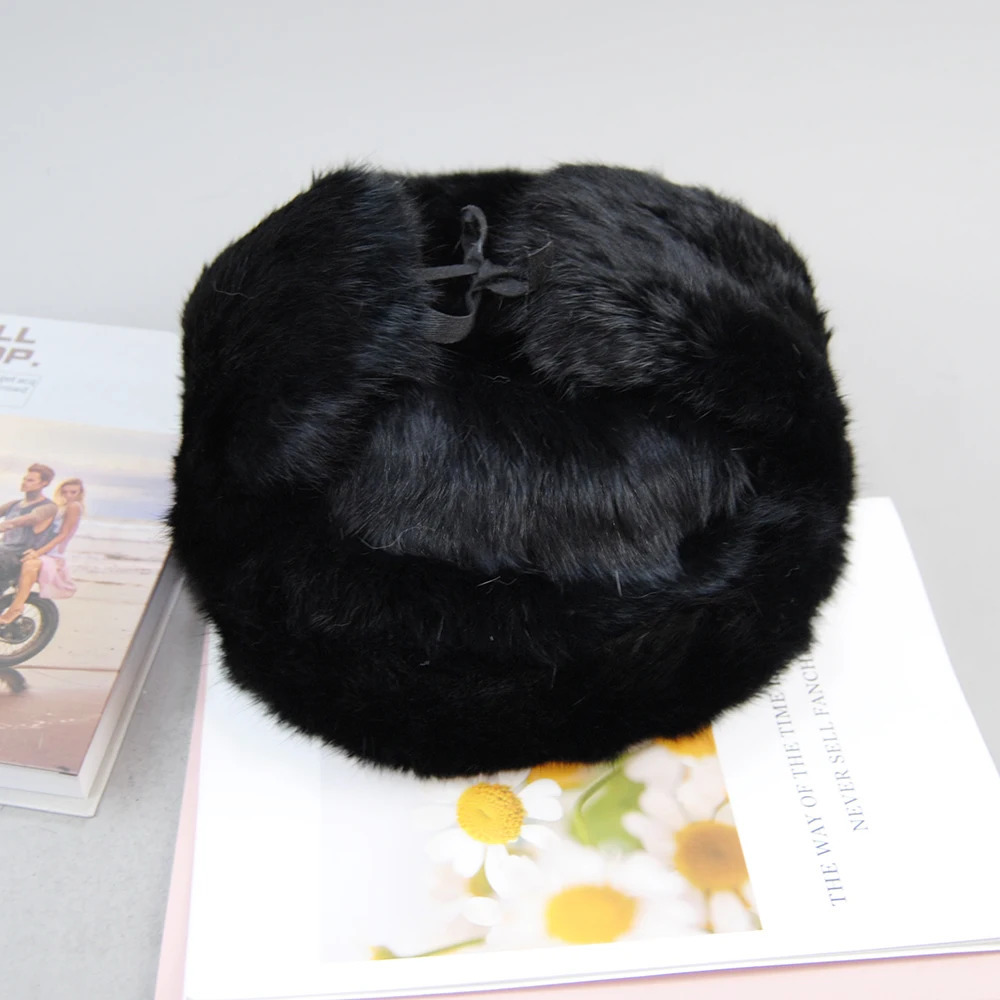 BeanieSkull Caps Men's Warm Natural Rabbit Fur Bomber Hat With Earflaps Winter Men Russian Ushanka Real Hats 231117