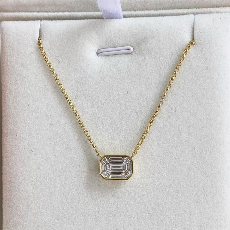 Solitaire Square Zircon Chocker Necklace Gold Filled Engagement Wedding Pendants Necklace For Women Bridal Jewelry Gift