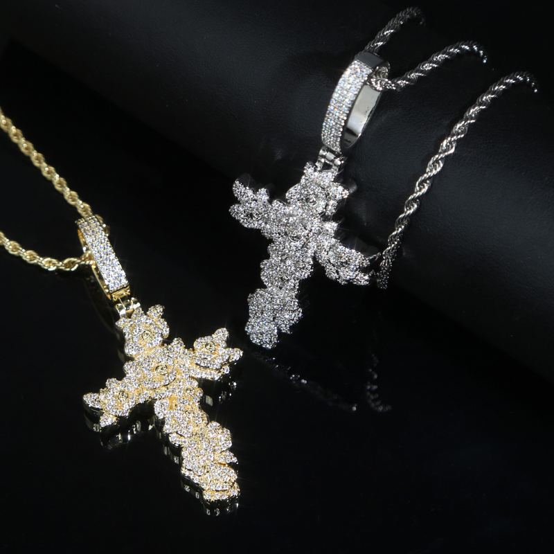 Iced Out Cross wer Necklace Pendant - Gold Plated Cubic Zirconia Bg Hip Hop Jewelry for Men & Women dh5727163