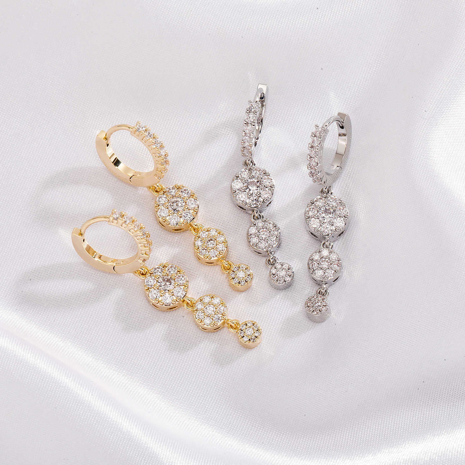 GZW Live Full Diamond Drip Tassel Earrings for Men and Women Simple Earrings Personalized Accessories for Stars Same Style