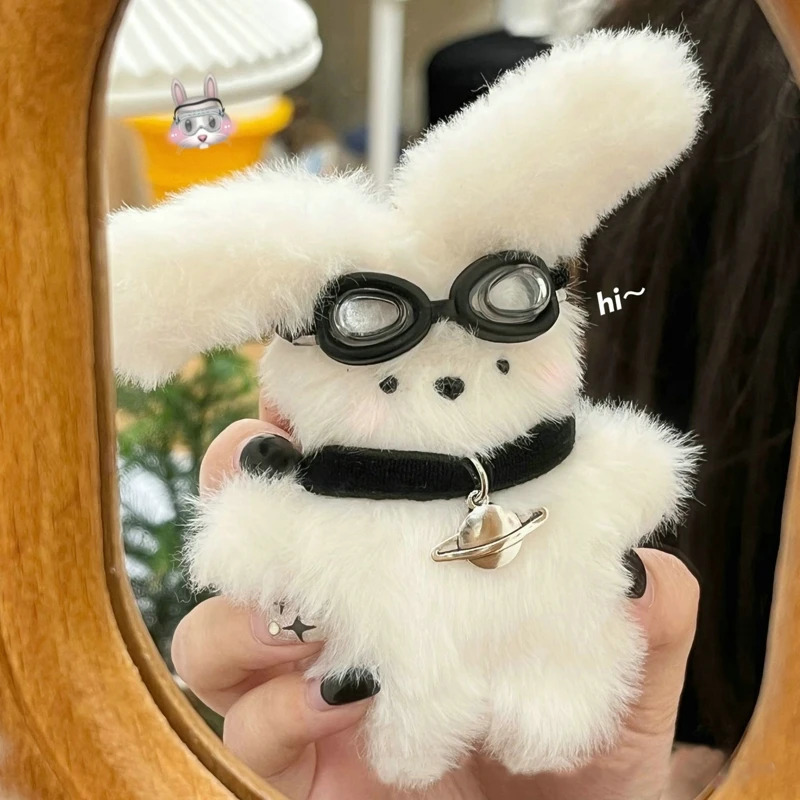 Key Rings Cute Plush Pilot Rabbit Doll Chains Ring For Woman Kawaii Cartoon Backpack Pendant Car Toy Kids Birthday Gift 231117