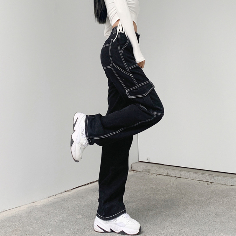 Women's Jeans Jeans Women High Waist Pants Women Slim Denim Pocket Trouser Elastic Cargo Pant Girl Fashion Jeans Harajuku Style Pants 230417