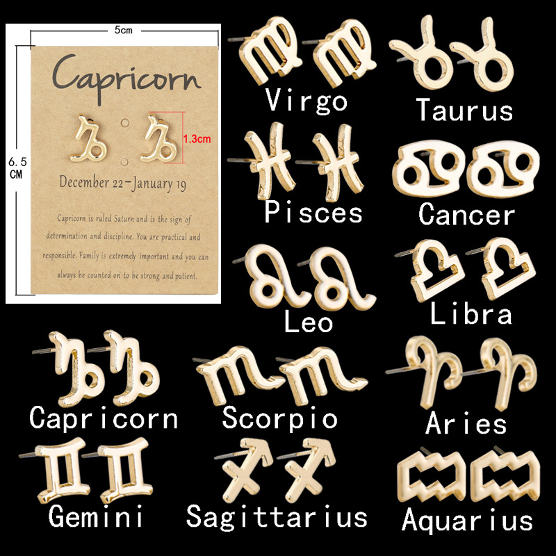 12 Constellation Stud Earrings 18K Gold Plated Zodiac Earrings for Women Horoscope Symbol Earring with Wish Card Aries ,Cancer,Libra,Taurus,Pisces Wom