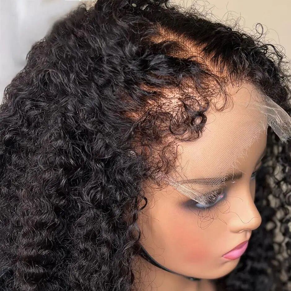 Brazilian Human Hair Curly Wig 4C Hairline Edge Kinky Curly Wig with Curly Baby Hair HD Lace Frontal Wig Synthetic Heat Resistant