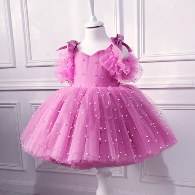 Girl's Dresses 0-5Y baby girl dress baby dress christening dress pearl mesh princess dress tutu bow birthday party dress baby girl dress 230417