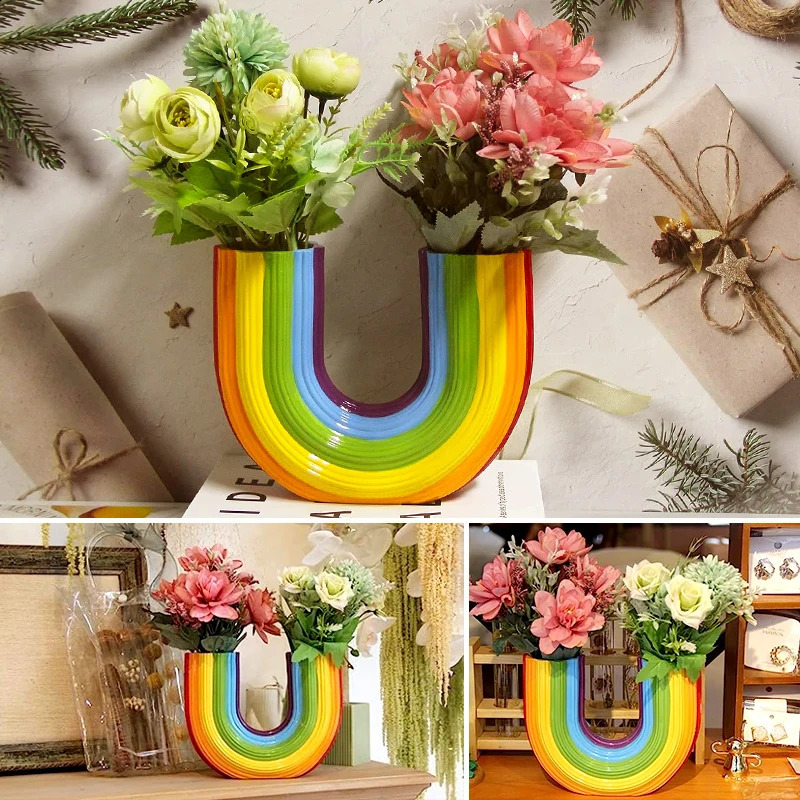 Vases Modern Rainbow Vase Banana Resin Ornament Creative U Shape Flower Pot Table Centerpieces For Living Room Office Home Decor 231116
