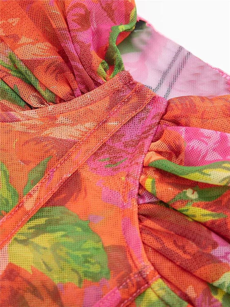 Women's Tanks Camis TRAF Floral Tulle Corset Top Mesh Crop Woman Off Shoulder Bustier Sexy s Y2k Backless Tank s For 230417