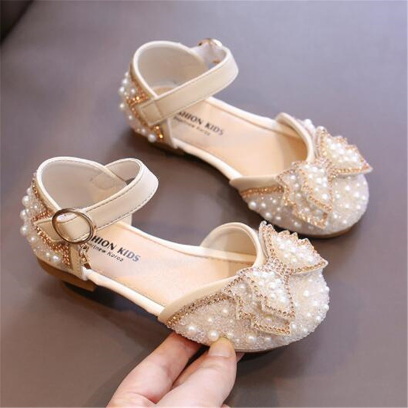 Summer Kids Sandals Rhinestone Children Girls Dress Shoes Bow Party Dance Shoe Soft Bottom NonSlip Baby Shiny Princess Shoes