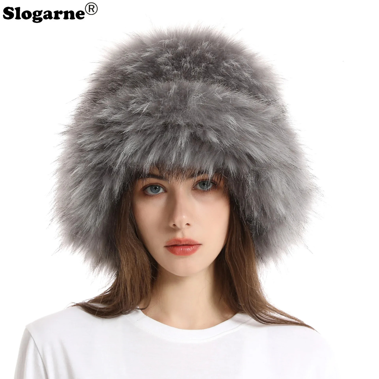 Wide Brim Hats Bucket Girls Winter Faux Raccon Big Basin Fur Hat Female Warm Raccoon for Europe United States Free Drop 231117