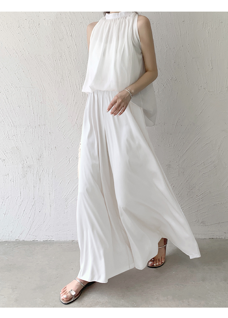 Womens elastic waist loose long pants wide leg satin fabric palazzo summer trousers SMLXL