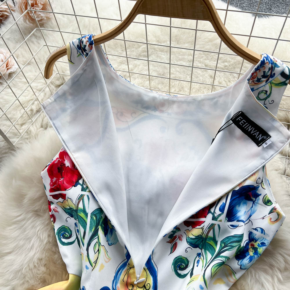 French Style Hanging Neck Sleeveless Tank Top Dress Summer High end Design Positioning Printing High end Small Dress