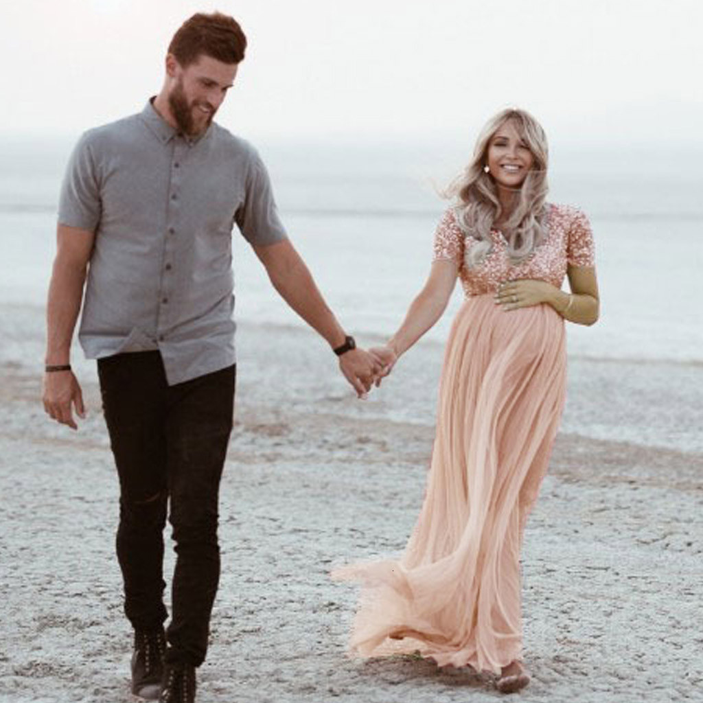 Maternity Dresses Maternity Dresses For Po Shoot Pregnancy Dress Sequined Solid Women Pregnants Maternity Pography Props Short Sleeve Dress 230417