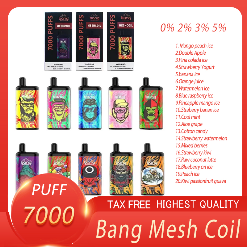 E cigarettes Original Bang Mesh Coil 7000 Puffs Bars Disposable Vape Pen 15ml Pre-filled Pods Cartridge 850mAh Rechargeable Battery
E cigarettes Original Bang Mesh Coil 7000 Puffs Bars Disposable Vape Pen 15ml Pre-filled Pods Cartridge 850mAh Rechargeable Battery