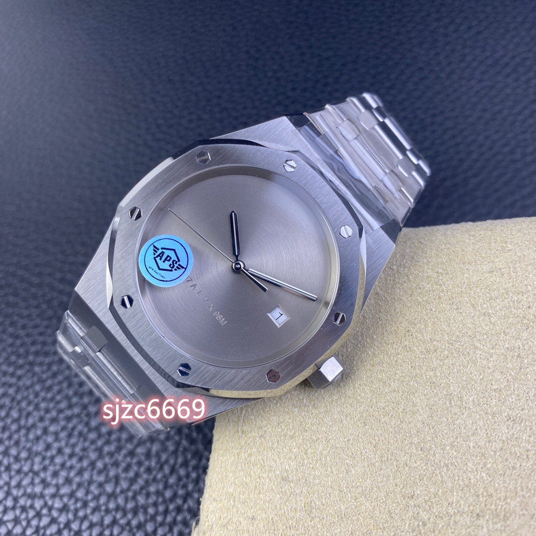 APS15400 watch has a diameter of 41mm and a thickness of 9.8mm with a 3120 integrated movement with a sapphire crystal glass mirror fine steel case strap, As shown
APS15400 watch has a diameter of 41mm and a thickness of 9.8mm with a 3120 integrated movement with a sapphire crystal glass mirror fine steel case strap, As shown