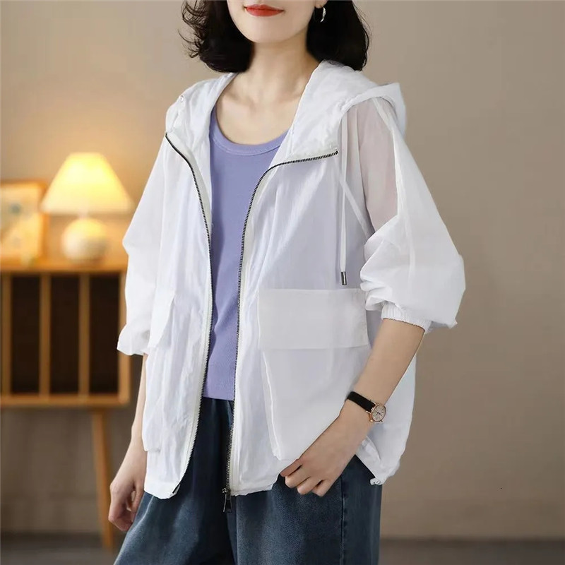 Women's Jackets Women Sun Protection Clothing Summer Thin Hooded Jackets Korean Loose Sunscreen Coat UV-Proof Outerwear Female G2567 230417